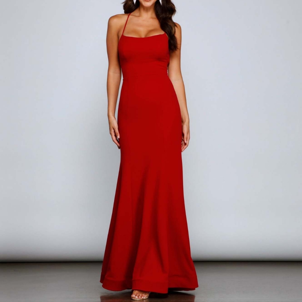 Red Lace-up Formal Dress